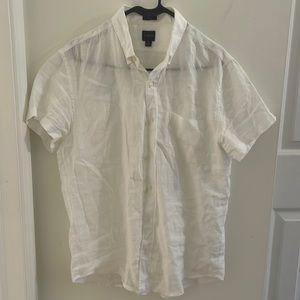 J. Crew Factory Slim Fit White Linen Short Sleeve Button Down